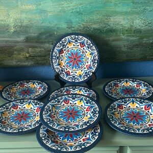 8 Good Quality Blue Floral  Melamine Plates - Set of 8